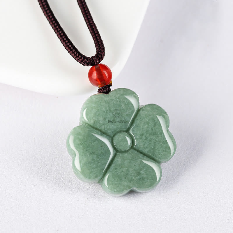 Luck Muse Four Leaf Clover Jade Prosperity Necklace - Image 8