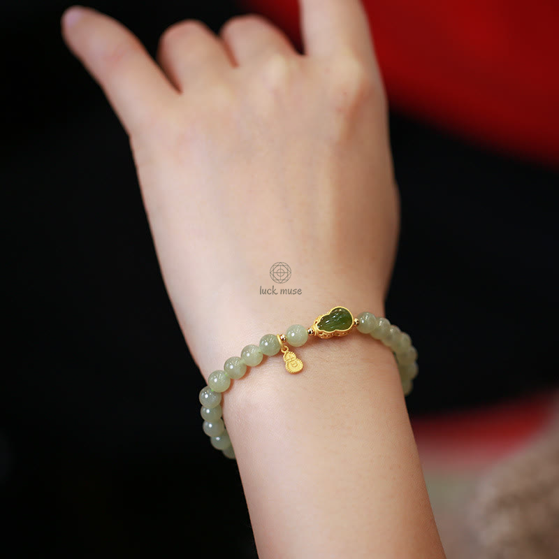 Gold-Plated Natural Hetian Jade Bracelet with Buddha Elements - Image 4