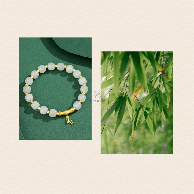 Bamboo Luck Bracelet with Hetian White Jade and 925 Sterling Silver Accents - Image 10