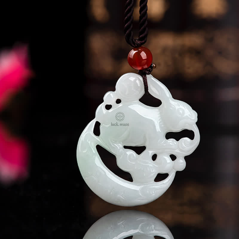 White Jade Crescent Moon Rabbit Year Protection Necklace by Luck Muse Shop - Image 6