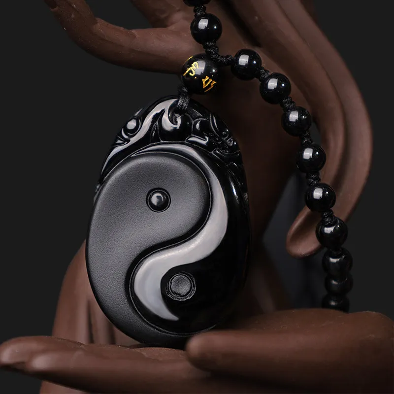 Natural Black Obsidian Yin Yang Fulfillment Strength Necklace - Image 5