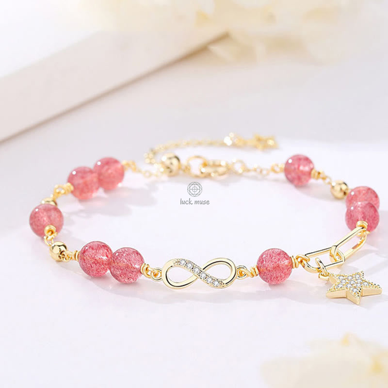 Luck Muse 14K Gold Plated Strawberry Quartz Moonstone Eternal Love Bracelet