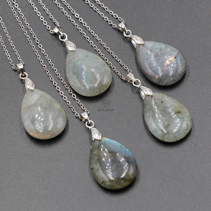 Luck Muse Natural Crystal Gemstone Water Drop Necklace Pendant - Image 36
