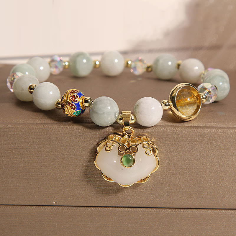 Luck Muse Healing Bracelet with Strawberry Quartz, Green Crystal, and Amethyst - Image 9