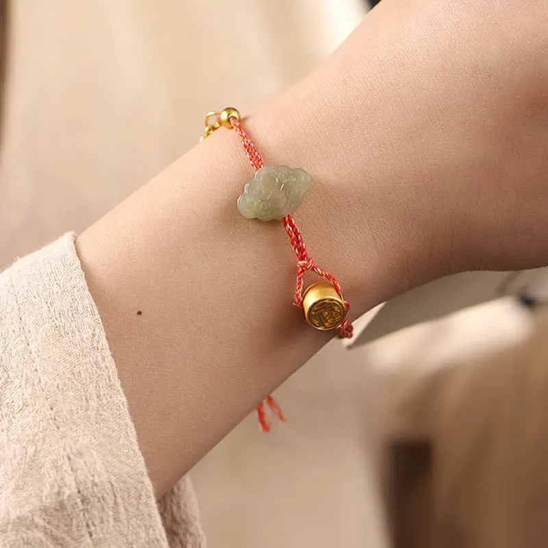 Handmade Hetian Jade Auspicious Clouds Lucky Fu Character Bracelet - Image 11