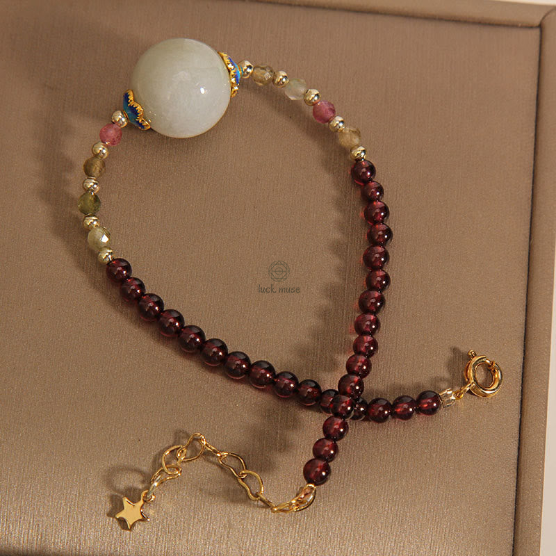 Garnet and Jade Beaded Luck Muse Peace Bracelet with Protection Buckle - Image 5