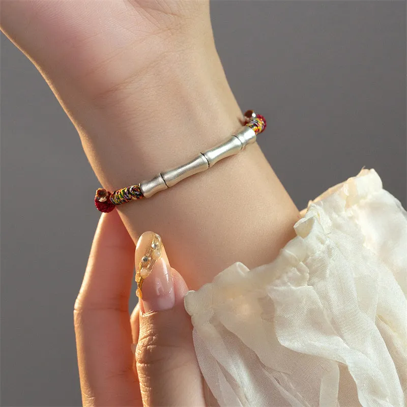 Luck Muse 999 Sterling Silver Lucky Bamboo Colorful Red Rope Bracelet - Image 5