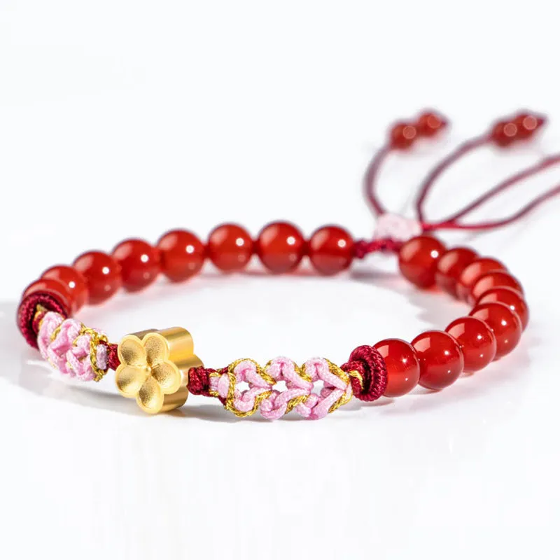 Natural Red Agate Pink Crystal Cherry Blossom Bracelet crafted with Luck Muse 999 Sterling Silver - Image 9