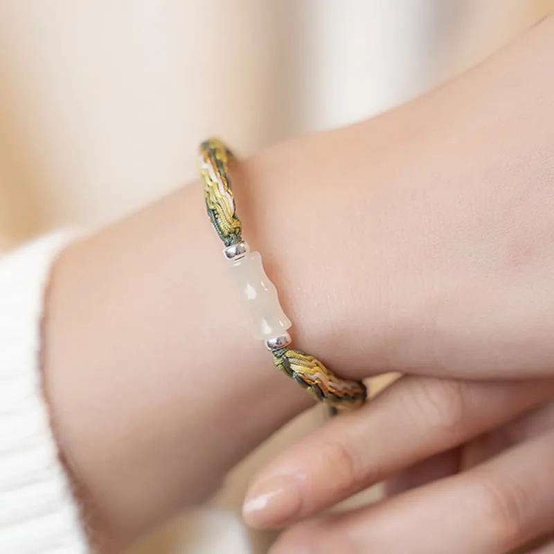 Bamboo Samsara Knot White Jade Bracelet for Wealth, Luck, and Strength - Image 12