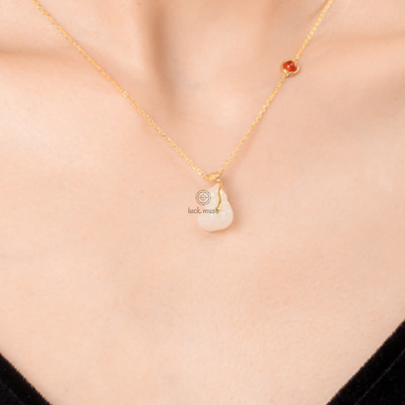 Luck Muse 925 Sterling Silver Plated 18K Gold Hetian Jade Ruyi Cat Cinnabar Luck Jewelry Set - Image 7