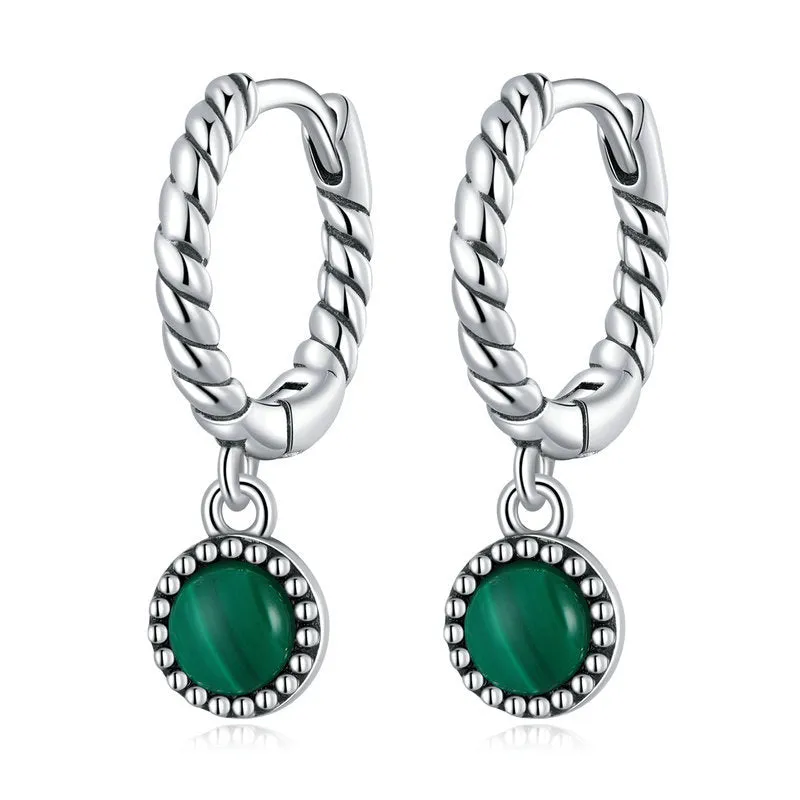 Luck Muse 925 Sterling Silver Malachite Anti-Anxiety Round Drop Earrings