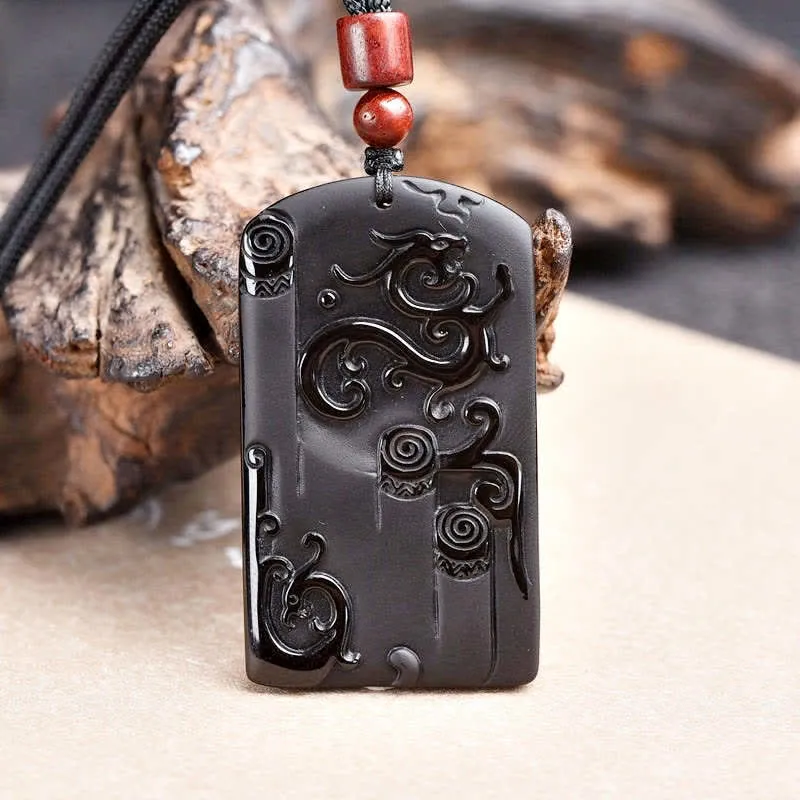 Black Obsidian Dragon Phoenix Success Necklace Pendant by Luck Muse Shop - Image 2