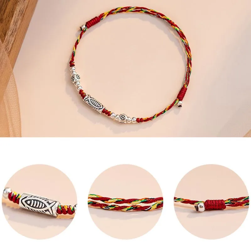 925 Sterling Silver Luck Koi Fish Braided Bracelet Anklet - Image 12