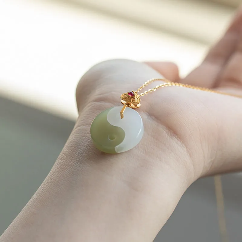 Luck Muse Yin Yang Jade Necklace Pendant with 18K Gold for Luck and Prosperity - Image 5