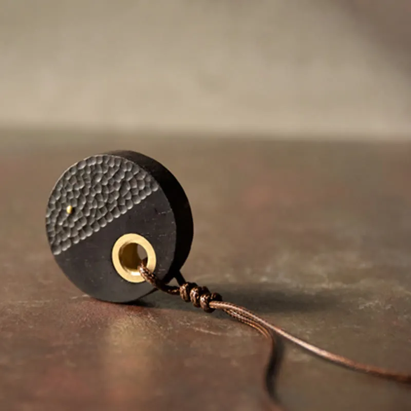 Luck Muse Round Ebony Wood Copper Peace Necklace Pendant - Image 5
