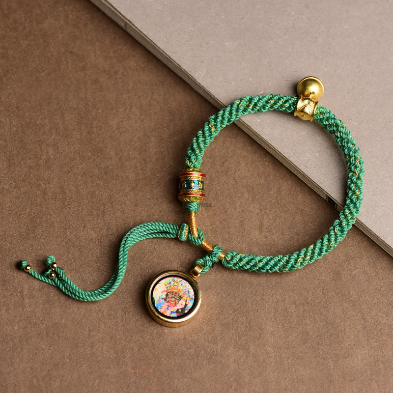Tibetan Five Deities Wealth Thangka Lucky Prayer Wheel Bell Bracelet - Image 8