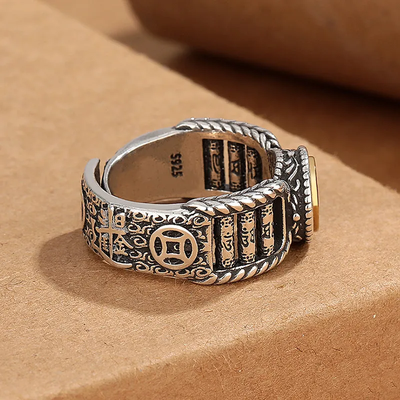 Tibetan Om Mani Padme Hum Copper Coin Rotatable Ring - Image 3