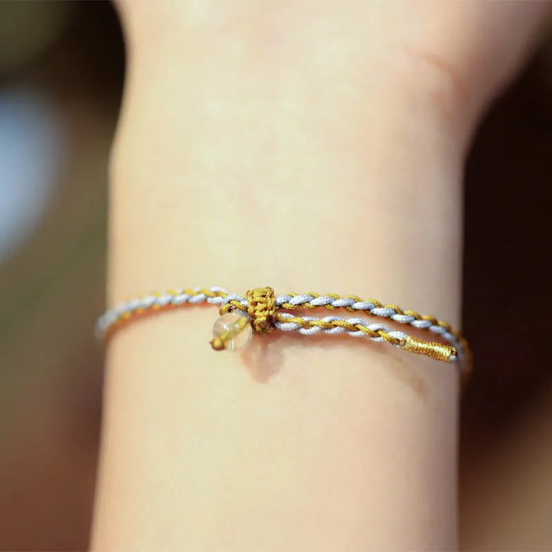 Luck Muse 925 Sterling Silver Natural Jade Gourd Rutilated Quartz Fu Character Lucky Braid Bracelet - Image 11
