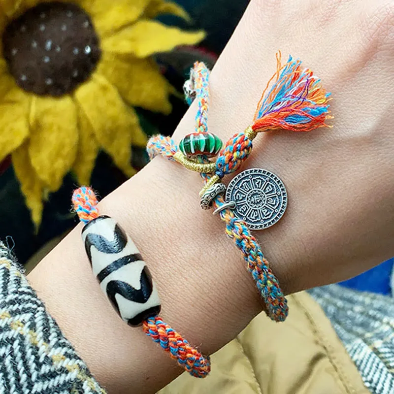 Tibetan 925 Sterling Silver Om Mani Padme Hum Handmade Dzi Bead Protection Bracelet - Image 10
