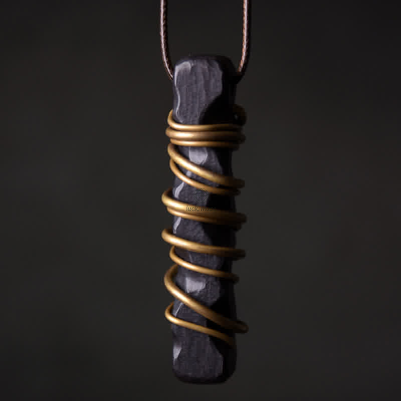 Tibet Ebony Wood Copper Balance Peace Necklace Pendant with Luck Muse