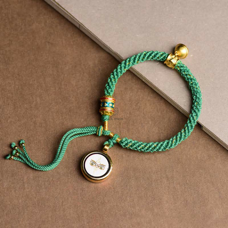 Tibetan Five Deities Wealth Thangka Lucky Prayer Wheel Bell Bracelet - Image 4