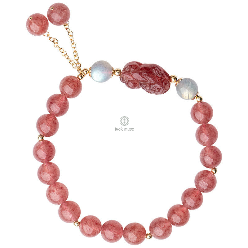 Strawberry Quartz Moonstone PiXiu Love Bracelet - Image 9