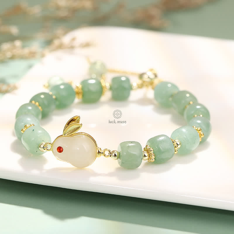 Luck Muse Year of the Rabbit Green Aventurine Bead Bracelet - Image 5