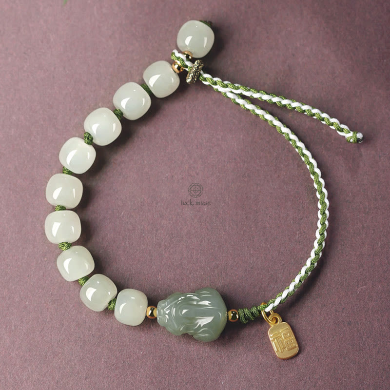 Natural Hetian Jade PiXiu Luck Fu Character String Bracelet from Luck Muse Shop - Image 8