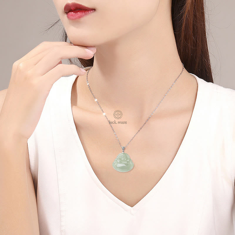Luck Muse Laughing Buddha 925 Sterling Silver Jade Necklace Pendant for Prosperity and Abundance - Image 9