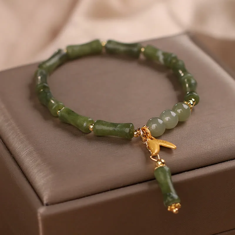 Green Bamboo Jade Leaf pattern Bracelet- Wealth and Luck Symbol - Image 3