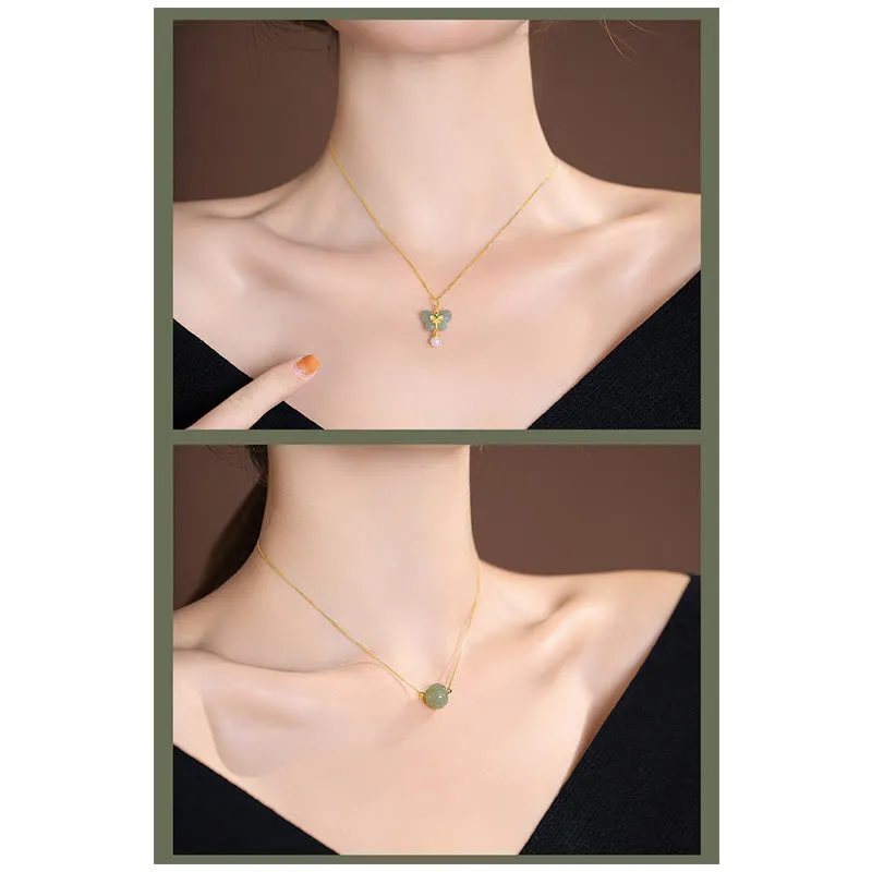 Luck Muse 925 Sterling Silver Hetian and Cyan Jade Luck Laughing Buddha Butterfly Necklace Pendant - Image 35
