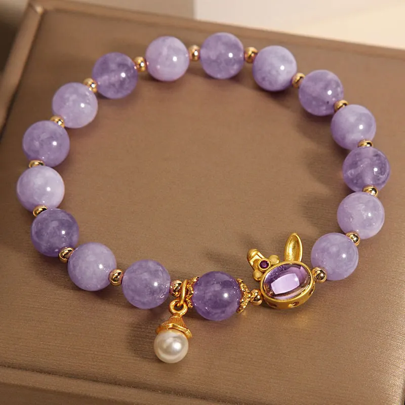 Natural Purple Jade Rabbit Happiness Bracelet with Luck Muse - Image 2
