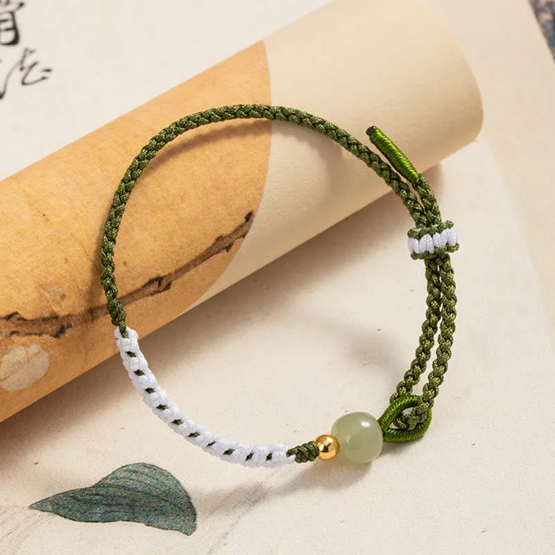 Braided Rope Bracelet with Hetian Jade Bead and 925 Sterling Silver Luck Muse for Luck - Image 2