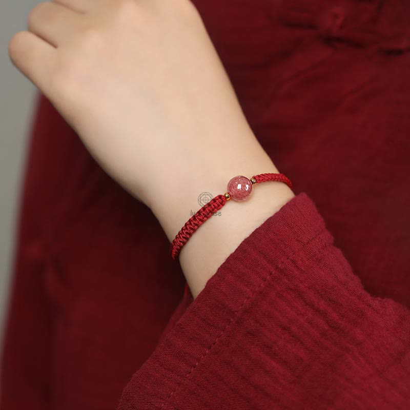 Natural Strawberry Quartz Crystal Love Red String Bracelet Anklet - Image 10