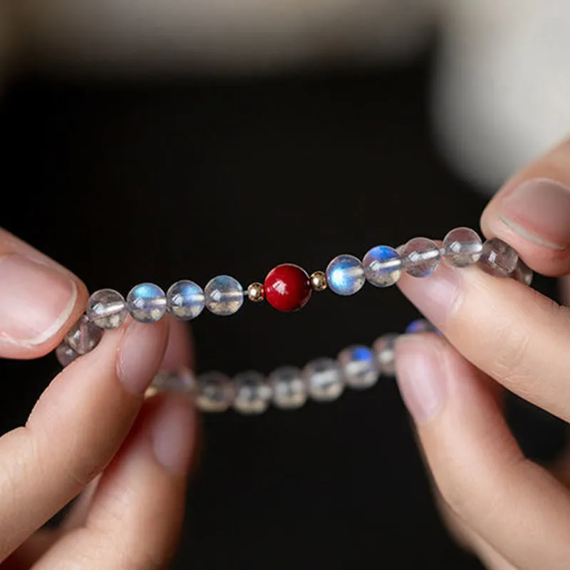 Moonstone Pink Crystal Cinnabar Buddha Bracelet - Image 16
