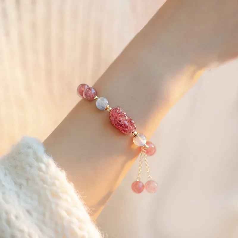 Strawberry Quartz Moonstone PiXiu Love Bracelet - Image 4