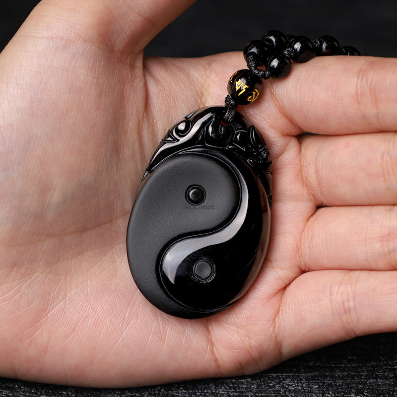 Natural Black Obsidian Yin Yang Fulfillment Strength Necklace - Image 8