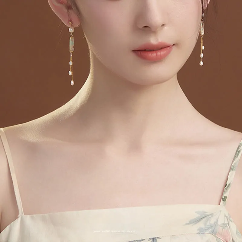 Luck Muse Shoushan Stone Pearl Drop Earrings with 925 Sterling Silver Posts - Image 5