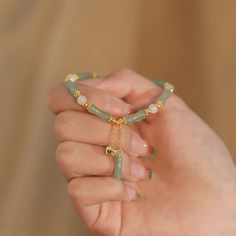 Green Aventurine Charm Bracelet with Bamboo Jade Pattern - Image 5