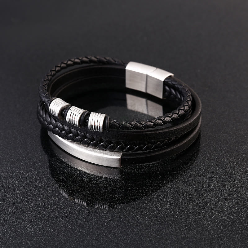 Braided Leather Bracelet with Titanium Steel, Magnetic Buckle, and Balance Feature - Image 11