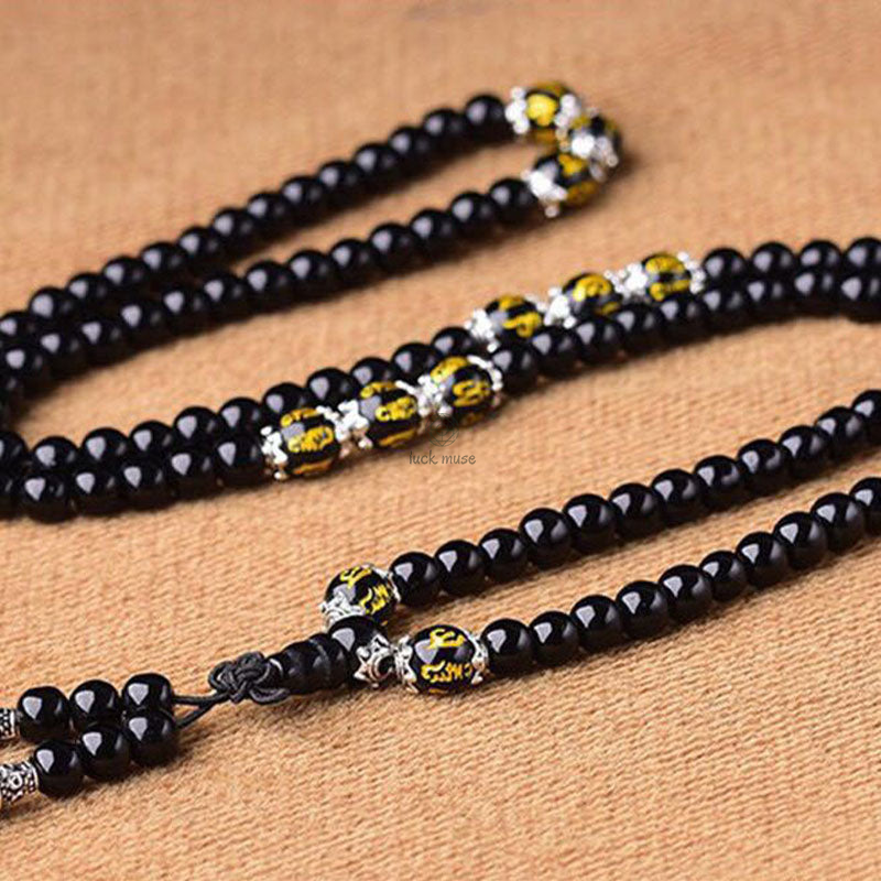 True Words Protection Black Obsidian Mala Bracelet by Luck Muse Shop - Image 8
