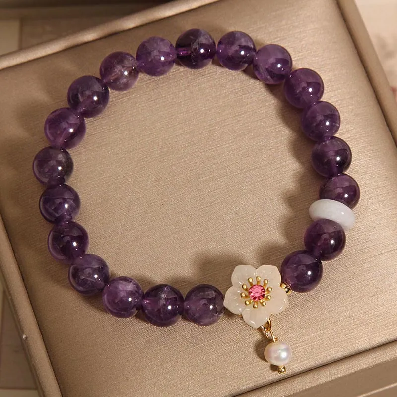 Natural Amethyst White Agate Pearl Charm Bracelet - Image 4
