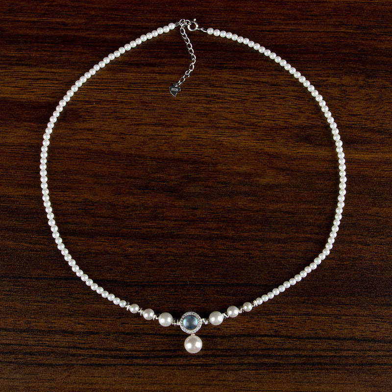 Natural Pearl Chalcedony Bead Healing Necklace with Luck Muse - Image 5