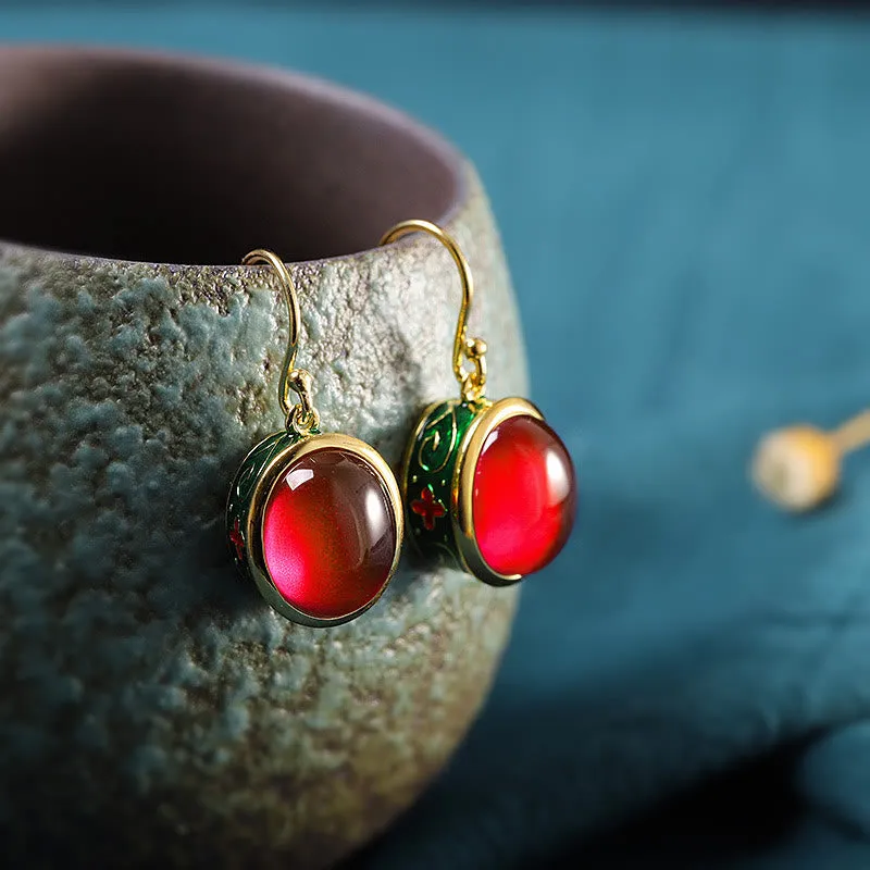Luck Muse Red Corundum Round Drop Earrings for Confidence - Image 2