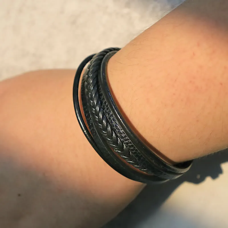 Natural Lava Rock Frosted Stone Bead Leather Bracelet with Black Onyx Accents - Image 16