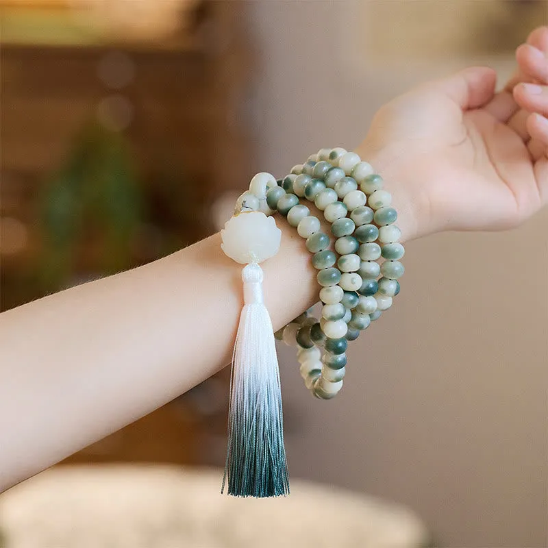 Bodhi Seed Lotus Engraved Wisdom 108 Mala Beads Bracelet with Luck Muse - Image 2