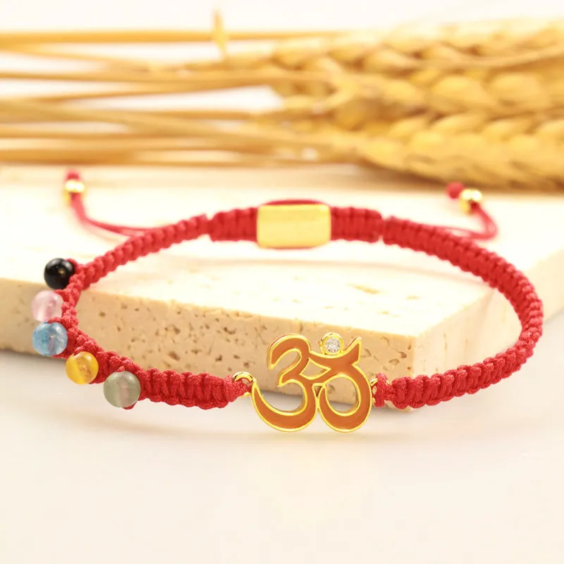 Tibetan Handmade OM Mindfulness Red String Bracelet by Luck Muse Shop - Image 4