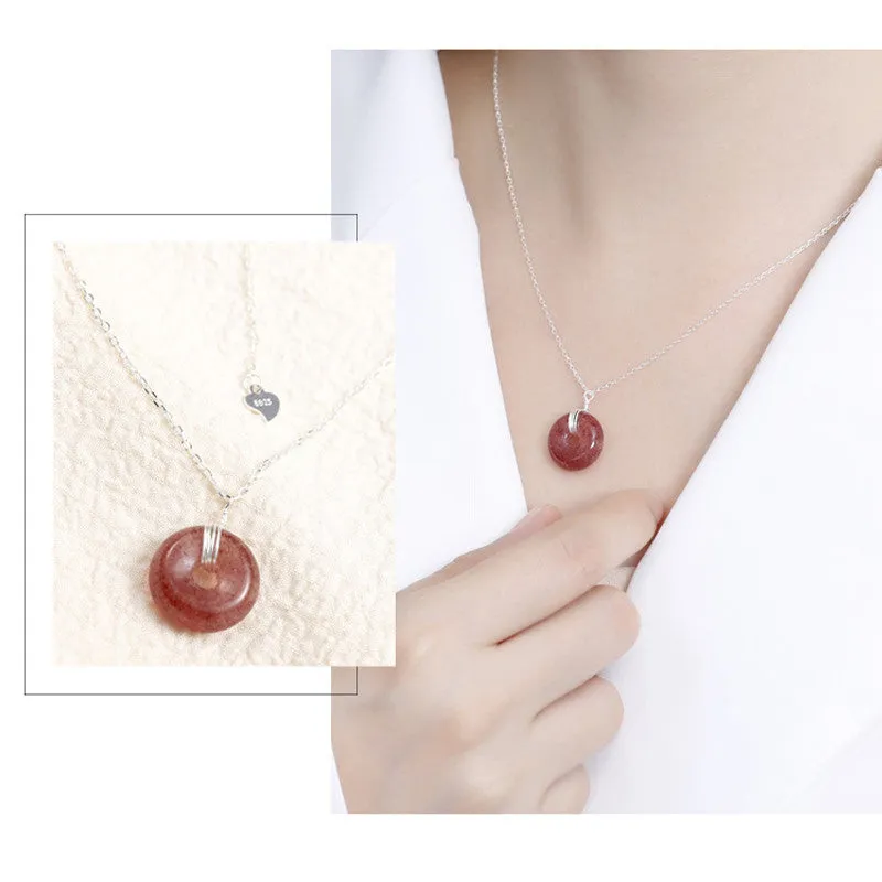 Luck Muse 925 Sterling Silver Strawberry Quartz Healing Necklace - Image 11