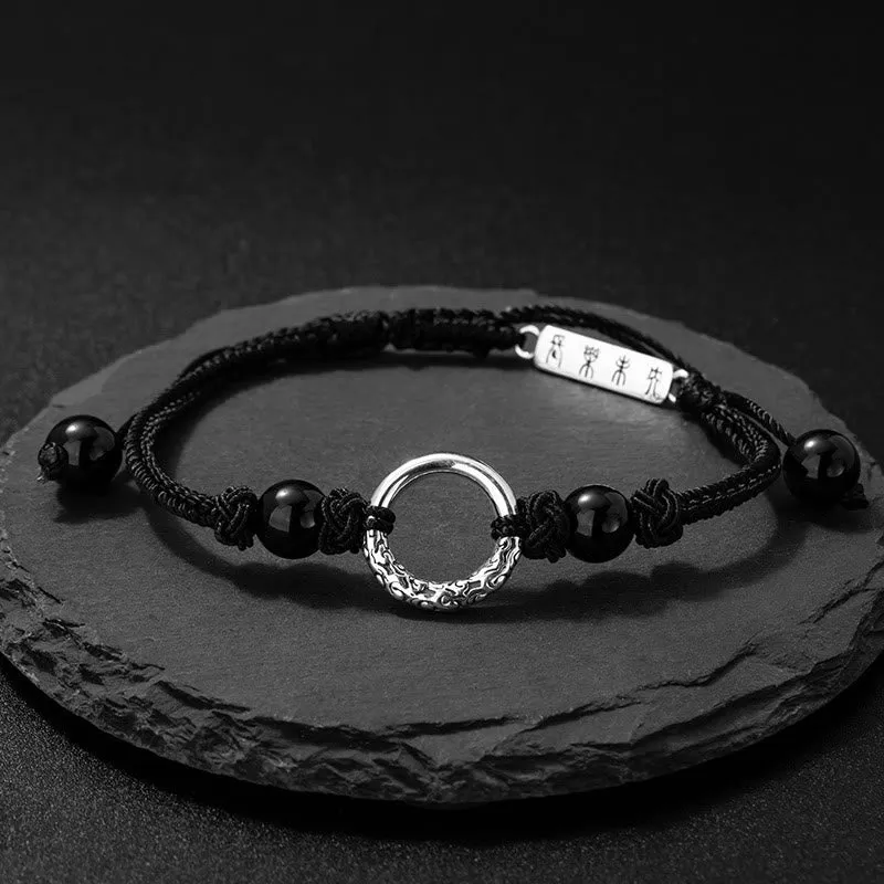 Luck Muse 925 Sterling Silver Black Onyx Peace Buckle Bracelet for Protection