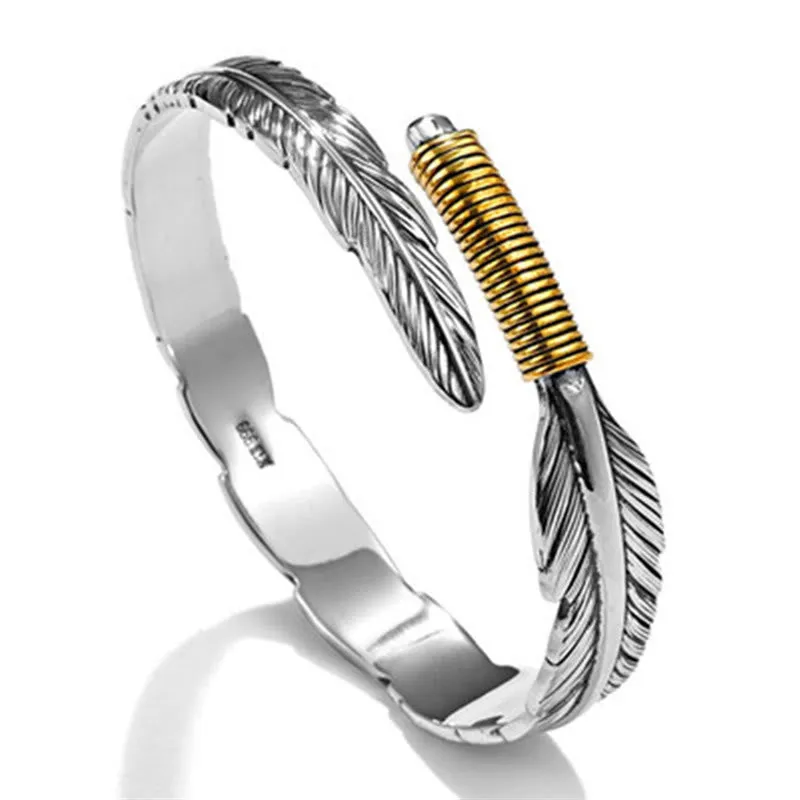 Luck Muse Feather Pattern Engraved Lucky Cuff Bracelet Bangle - Image 5